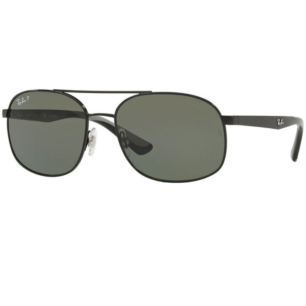 Ray-Ban RB3593 002/9A Square Black w/Green Polarized Lens Sunglasses For Men